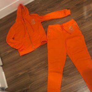 2 PIECE ORANGE SWEATSUIT SET